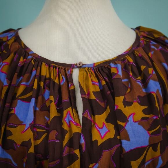 Roberta Roller Rabbit Size Medium M Floral Leaf Print Keyhole Pleated Top Blouse - Picture 2 of 7